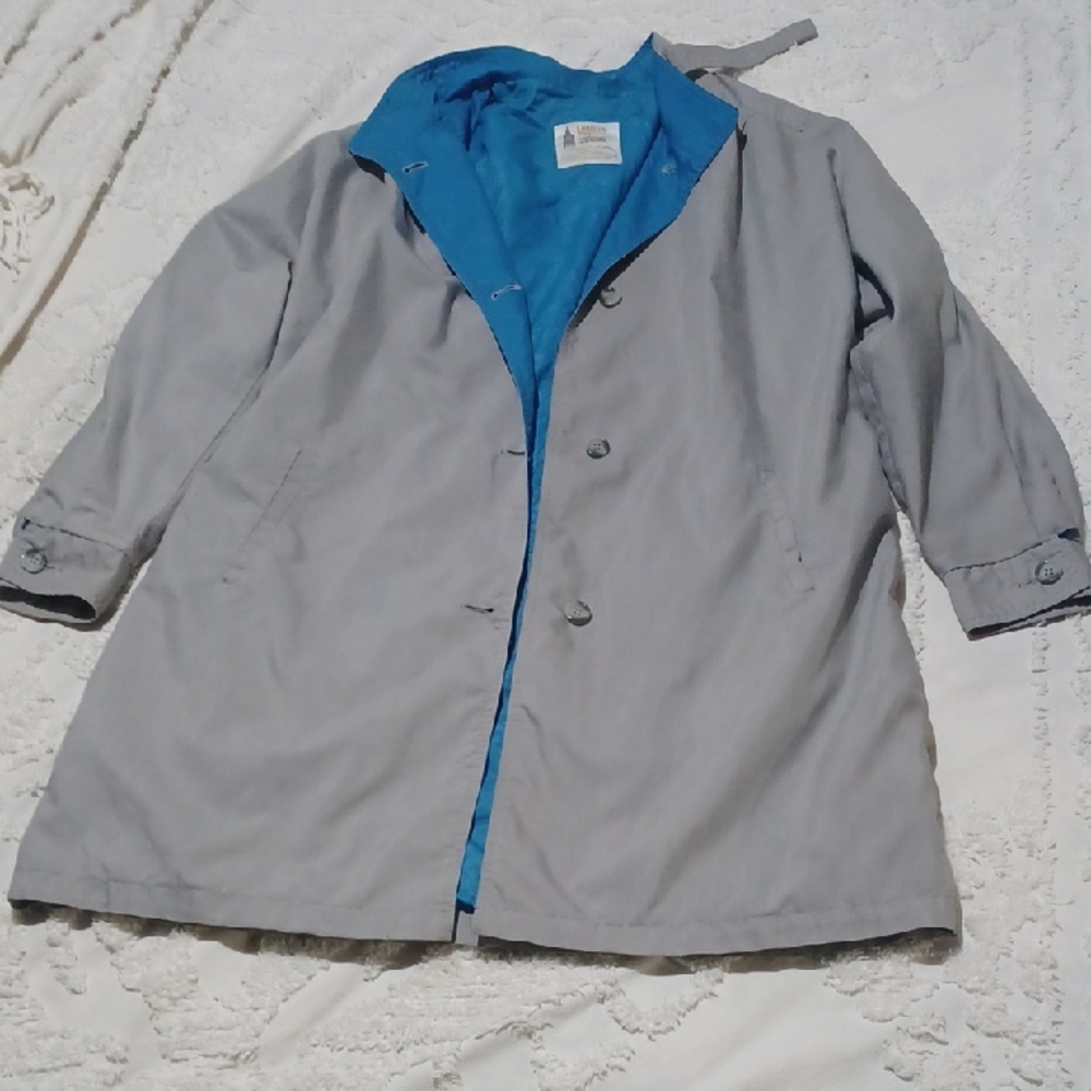 Vintage London Fog Trench Coat - Gray w/ Electric Blue Lining